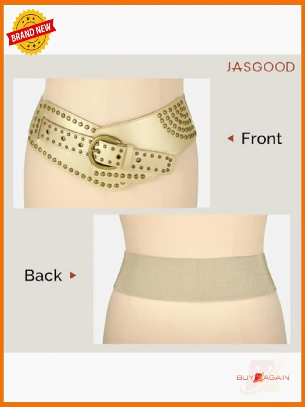 Vintage Wide Elastic Waist Belt with Studs Rivets Metal Buckle Stretchy